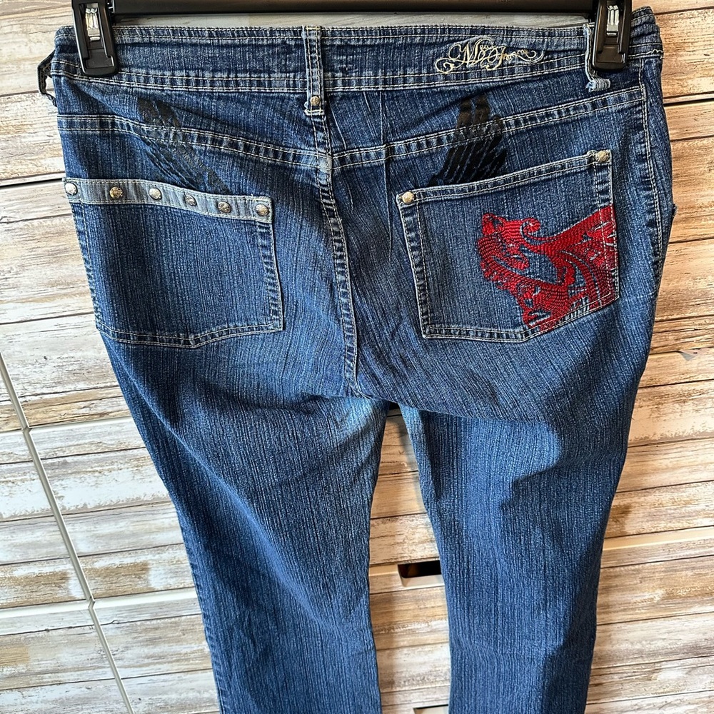 👖 Mecca Femme Jeans Size 13/14 Y2K Bootcut Embroidered Blue Denim
